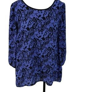 AB Studio Women's Blue Black Paisley 3/4 Sleeve Blouse Business Office Size XL‎